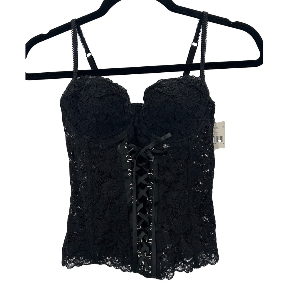 NWT ARIANNE Black Lace Corset Bustier Top Adjustable Straps Lingerie Sz‎ Small